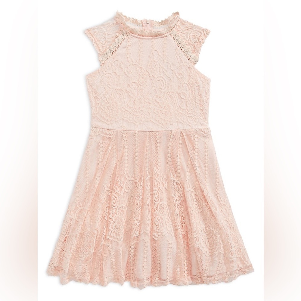 Blush by US Angels Girl's Lace Cap-Sleeve Dress Pink